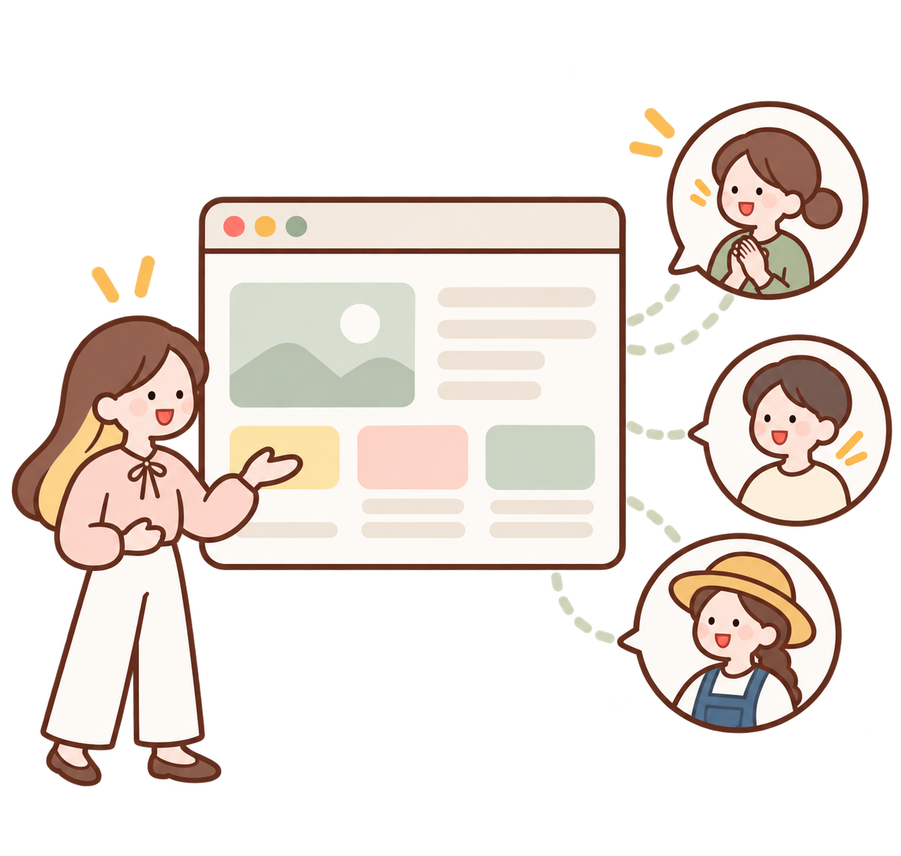 Webサイトを通じて事業の魅力を届けるイラスト